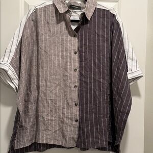 Alembika Oversized 100% Linen Short Sleeve Contrast Striped Large L